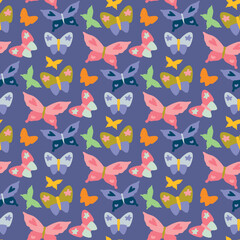 Seamless vector pattern with flat Butterfly for girls
