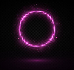 Colorful neon frame with lights effects. Abstraction neon glowing circle on dark background.