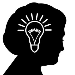 Light bulb in the profile of the head of a beautiful old woman. Concept for brainstorming, ideas, eureka.