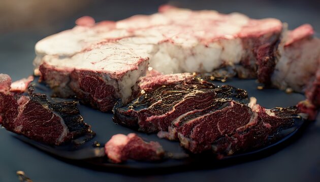 3D Illustration of Angus beef on the white plate with a delicious taste for dinner