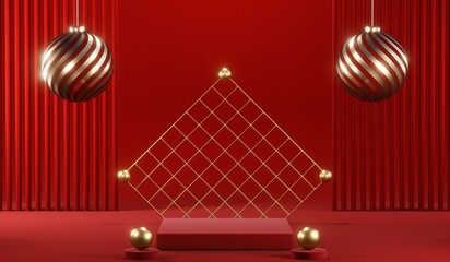 3D rendering of blank product background for cream cosmetics Modern red podium background