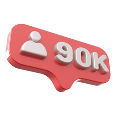 icon 3d 90k followers number silver