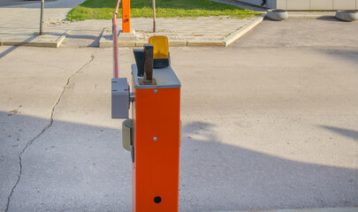 Automatic barrier for the security system at the entrance to the protected area, close-up