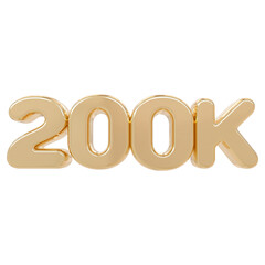 200k followers number 3d gold