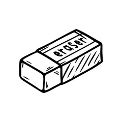 Rubber Pencil Eraser Doodle Sketch Hand Drawn Icon Black Illustration Vector