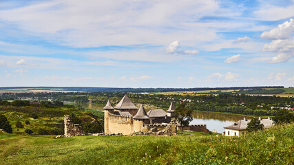 Old fortress castle near the river. Vintage. Archaeological excavations