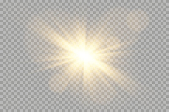 Vector golden light with glare. Sun, sun rays, dawn, glare from the sun png.  Gold flare png, glare from flare png. Stock Vector | Adobe Stock