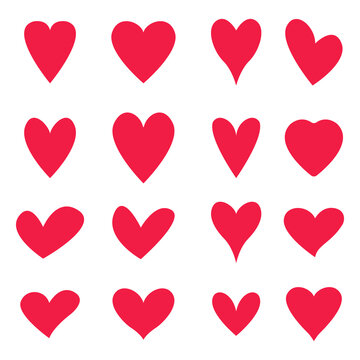 Red hearts icon set on white background. Vector illustration. EPS 10.