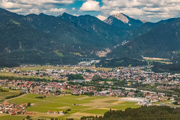 Fototapeta na wymiar Beautiful alpine summer view at the famous Hahnenkamm summit, Reutte, Tyrol, Austria