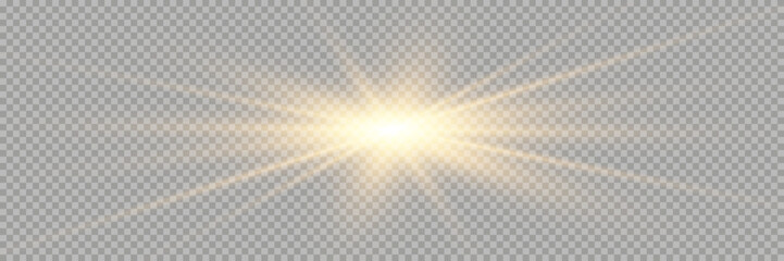 Vector golden light with glare. Sun, sun rays, dawn, glare from the sun png. Gold flare png, glare from flare png.