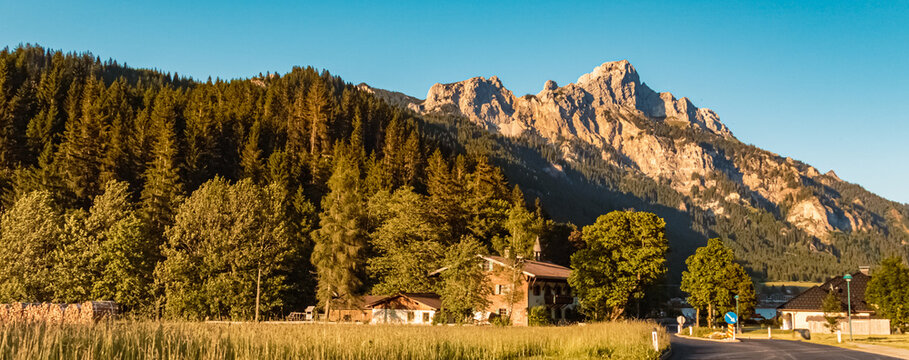 Beautiful alpine summer evening view at the famous Haldensee, Tannheimer Tal valley, Tannheim, Tyrol, Austria