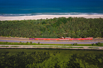Obraz premium Summer view from the air of the Hel Peninsula, a calm and nice landscape over Jurata village.