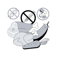 Free from antibiotics hormones GMO foods abstract concept vector illustration. Organic products livestock, organic farming, choose healthy foods, rich nutrient diet, farm market abstract metaphor.