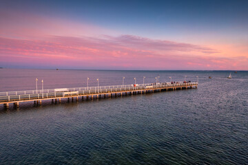 Obraz premium Summer view from the air of the Hel Peninsula, a calm and nice landscape over Jurata village.