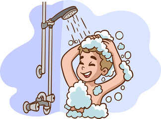 cute boy taking a bath vector illustration