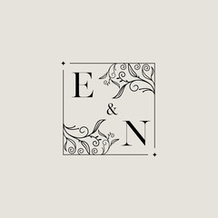 EN floral square wedding initial logo design which is good for branding