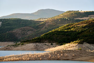  View of the Itoiz reservoir in Navarra, very empty due to the summer drought