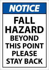 Notice Fall Hazard Beyond This Point Sign On White Background