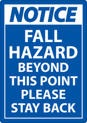 Notice Fall Hazard Beyond This Point Sign On White Background