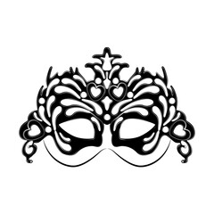Vintage party masks in black and white. Beautiful Venetian carnival mask in line art style. Masquerade mask for festive invitations, banners, greeting cards, coloring books. Mardi Gras. Sketch drawing