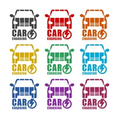 Electric car charging station. Set icons colorful