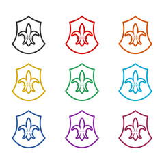 Coat of arms with fleur de lis icon. Set icons colorful - obrazy, fototapety, plakaty