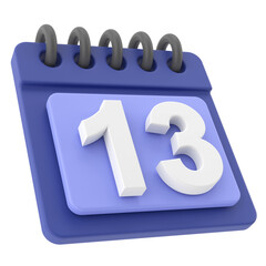 13th. Thirteenth day of month. 3D calendar icon.