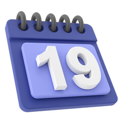 19th. Nineteenth day of month. 3D calendar icon.