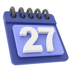 27th. Twenty-seventh day of month. 3D calendar icon.