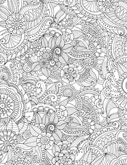 Floral seamless pattern. Outline sketch contour drawing, line art. Abstract pattern for coloring page, wallpaper, background