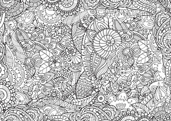 Floral seamless pattern. Outline sketch contour drawing, line art. Abstract pattern for coloring page, wallpaper, background