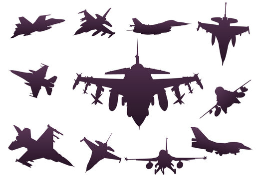 A set of silhouettes of fighter planes (11 pieces)