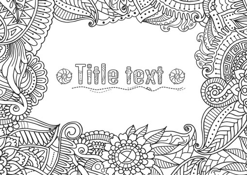 Adult coloring book frame border in zentangle style. Banner template