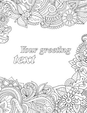  Zentangle postcard template. Adult coloring book style floral pattern