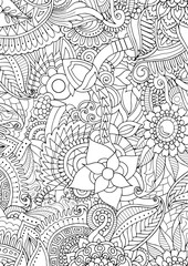 Floral seamless pattern. Outline sketch contour drawing, line art. Abstract pattern for coloring page, wallpaper, background