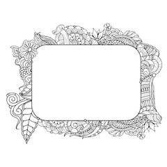 Hand drawn floral frame. Floral abstract wreath for wedding