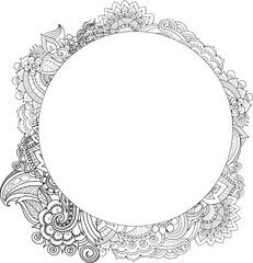 Hand drawn floral frame. Floral abstract circle frame for wedding decoration