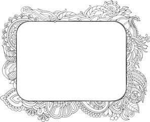 Hand drawn floral frame. Floral abstract rectangular frame for decoration
