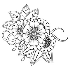 Obraz premium Floral Background with mehndi flower. Decorative ornament in ethnic oriental style, doodle ornament, outline hand draw. Coloring book page.