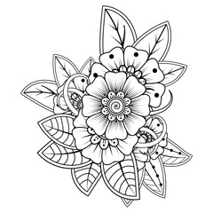 Floral Background with mehndi flower. Decorative ornament in ethnic oriental style, doodle ornament, outline hand draw. Coloring book page.