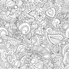 Floral seamless pattern. Outline sketch contour drawing, line art. Abstract pattern for coloring page, wallpaper, background