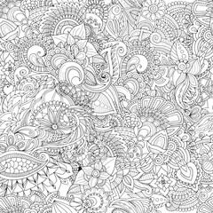 Floral seamless pattern. Outline sketch contour drawing, line art. Abstract pattern for coloring page, wallpaper, background