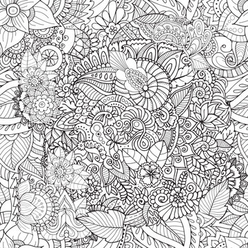 Meditative antistress coloring book style seamless zentangle pattern