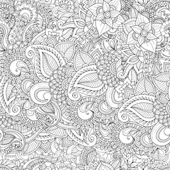 Floral seamless pattern. Outline sketch contour drawing, line art. Abstract pattern for coloring page, wallpaper, background