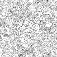 Floral seamless pattern. Outline sketch contour drawing, line art. Abstract pattern for coloring page, wallpaper, background