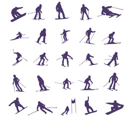 Fototapeta premium Set of silhouette skiers and snowboarders