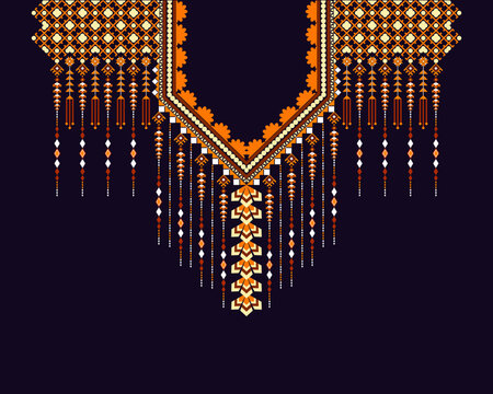 Geometric oriental pattern ethnic traditional flower necklace embroidery designs for women fashion backgrounds, wallpapers, clothes and wraps.