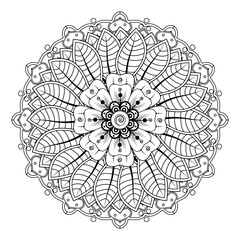 Floral Background with mehndi flower. Decorative ornament in ethnic oriental style, doodle ornament, outline hand draw. Coloring book page.