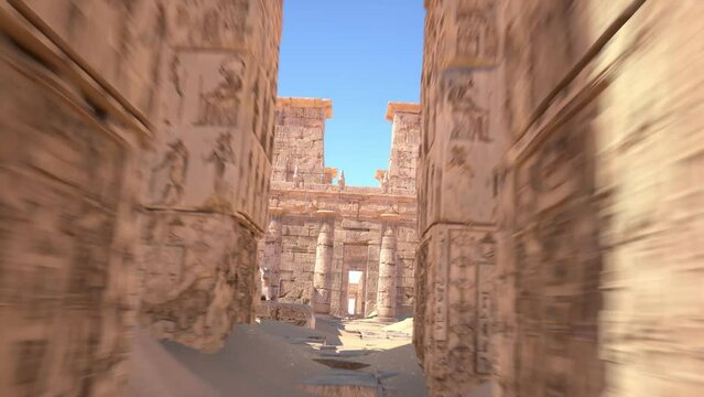 Flying among the Ruins of an Egyptian Temple Egypt Environment 3D Animation 4K