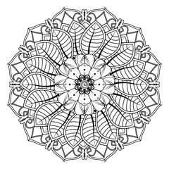 Obraz premium Floral Background with mehndi flower. Decorative ornament in ethnic oriental style, doodle ornament, outline hand draw. Coloring book page.
